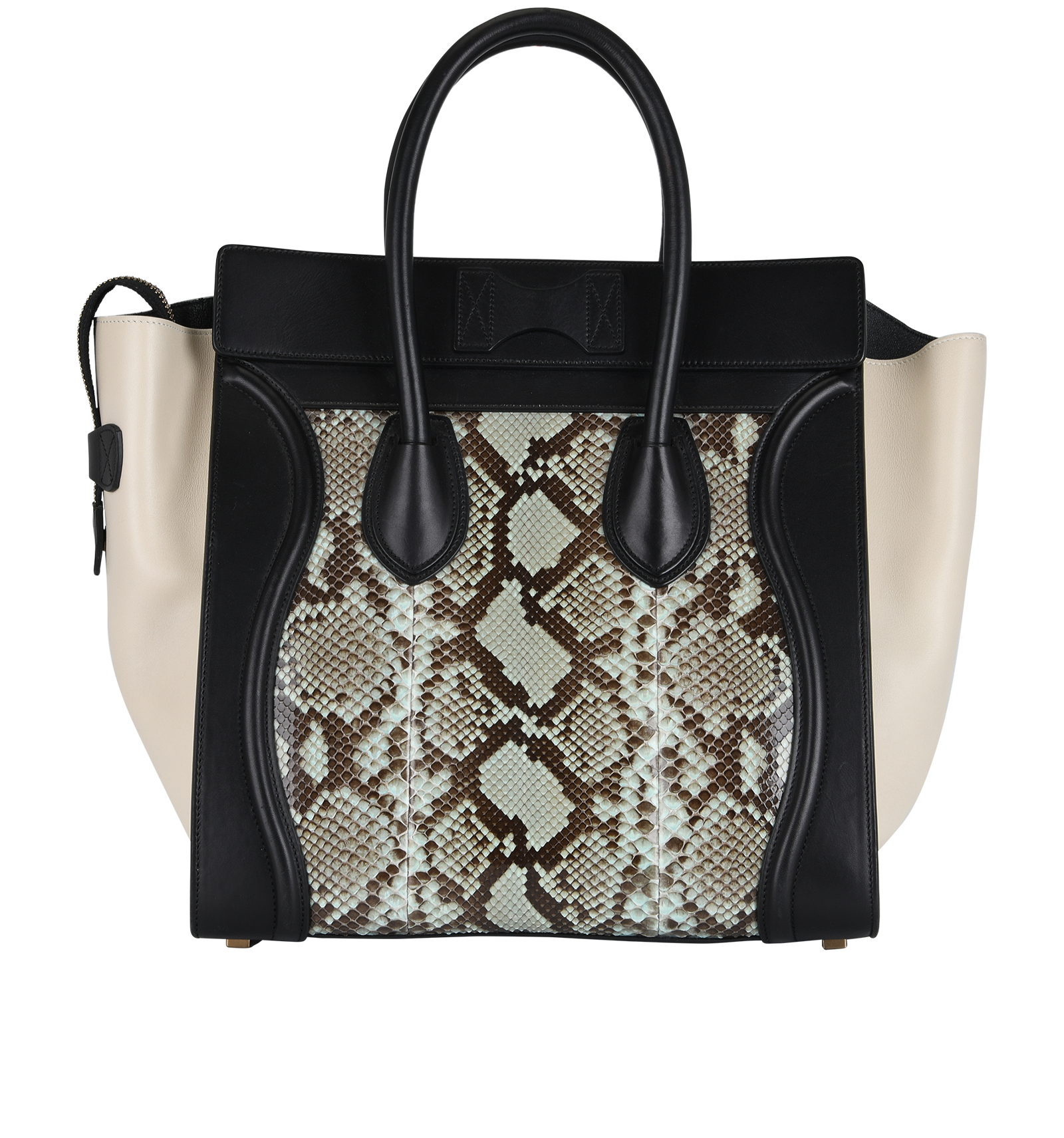 Luggage, &pound;950, Handbags, Black/Cream, Lambskin Leather/Snake, Back view